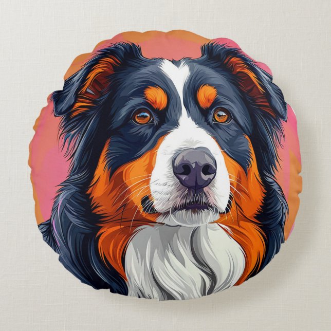 🐶 Australisk herdehund Rund dekoration 🏡 Kudde (Framsidan)
