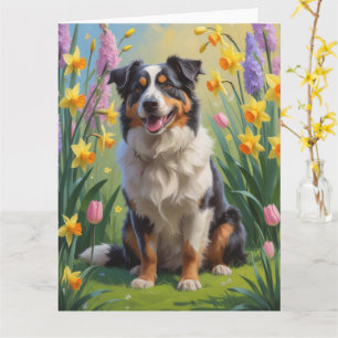 Australisk herdehund Vårblommor Målning Kort