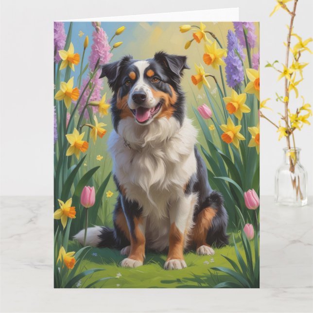 Australisk herdehund Vårblommor Målning Kort (Gul blomma)