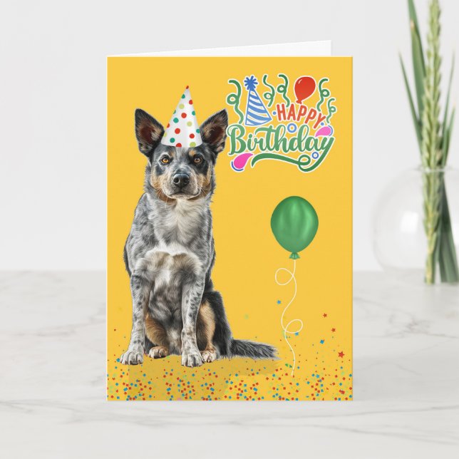 Australisk Hund i Party Hat Birthday Kort (Framsida)