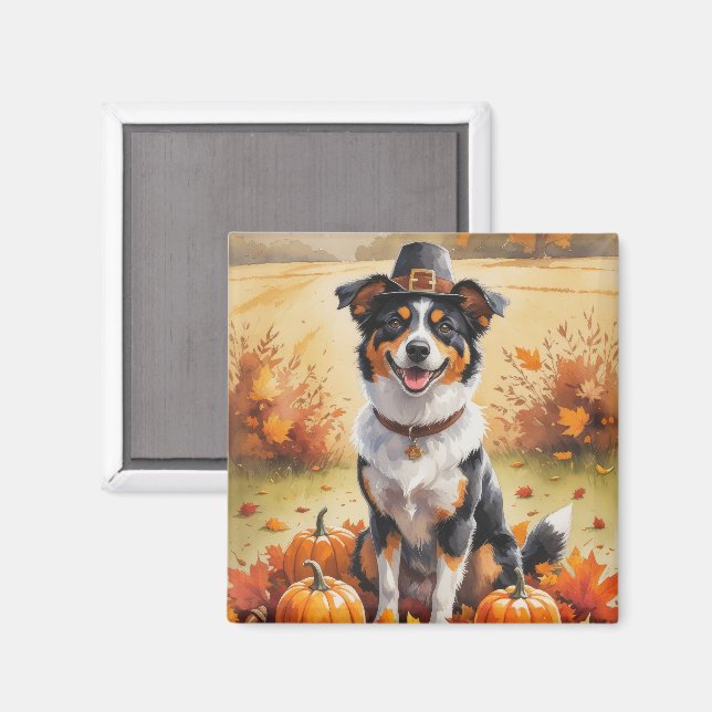 Australisk Kelpie Höstblad Thanksgiving Konst Magnet (Front/Back)