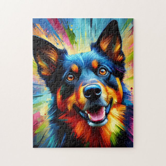 Australisk Kelpie Hund Akryltryck | Färgrik Pussel (Vertikal)