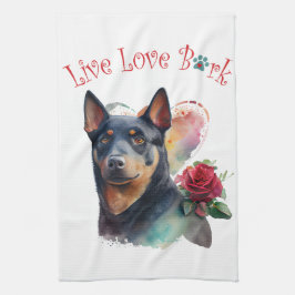 Australisk Kelpie Hund Mamma Blommig Kökshandduk