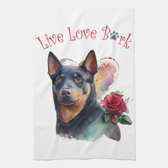 Australisk Kelpie Hund Mamma Blommig Kökshandduk (Vertikal)