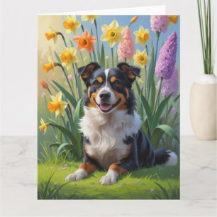 Australisk Kelpie Hund Vårblommor Målning Kort