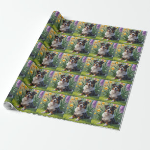 Australisk Kelpie Hund Vårblommor Målning Presentpapper