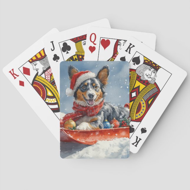 Australisk Kelpie i släde Låt det snöa jul Casinokort (Baksidan)