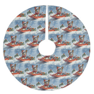 Australisk Kelpie i släde Låt det snöa jul Julgransmatta Borstad Polyester
