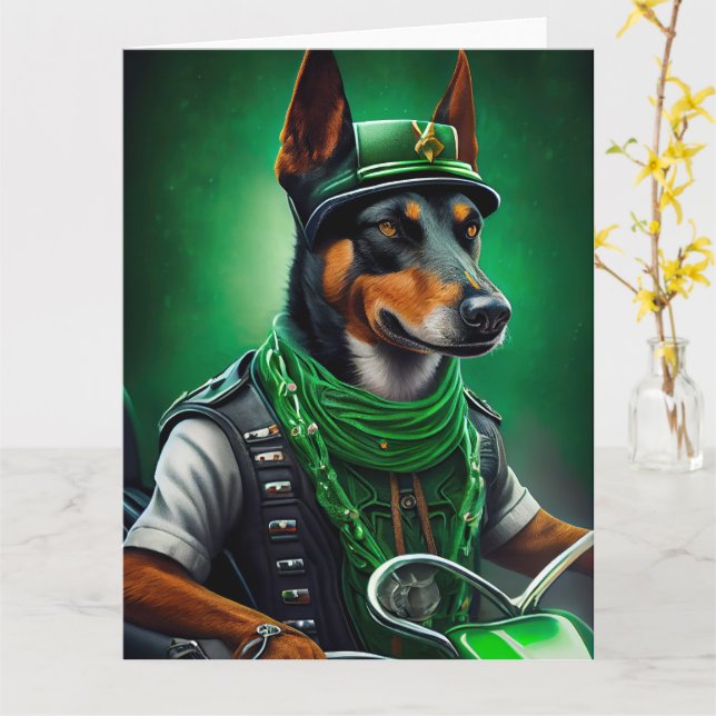 Australisk kelpie kör cykel St. Patrick's Day Kort (Gul blomma)