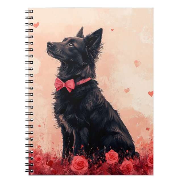 Australisk Kelpie med rosor - Alla hjärtans dag Anteckningsbok (Framsidan)