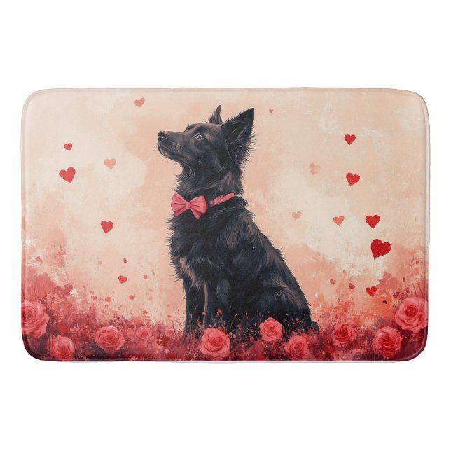 Australisk Kelpie med rosor - Alla hjärtans dag Badrumsmatta (Framsidan)