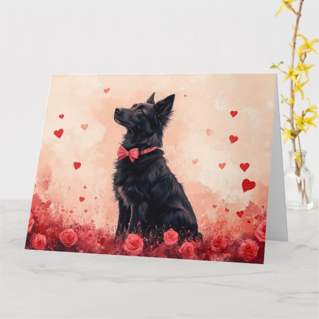 Australisk Kelpie med rosor - Alla hjärtans dag Kort (Gul blomma)