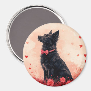 Australisk Kelpie med rosor - Alla hjärtans dag Magnet