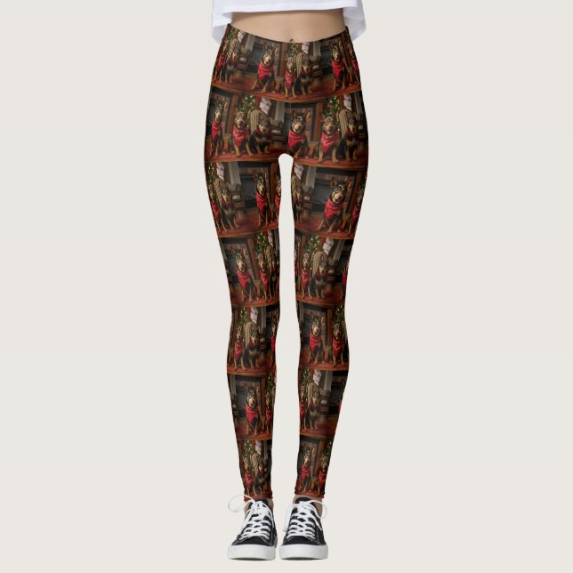 Australisk Kelpie vid brasan jul Leggings (Framsida)