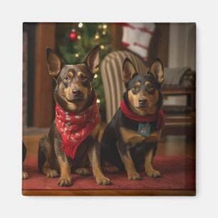 Australisk Kelpie vid brasan jul Magnet