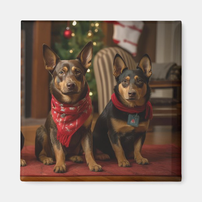 Australisk Kelpie vid brasan jul Magnet (Framsidan)