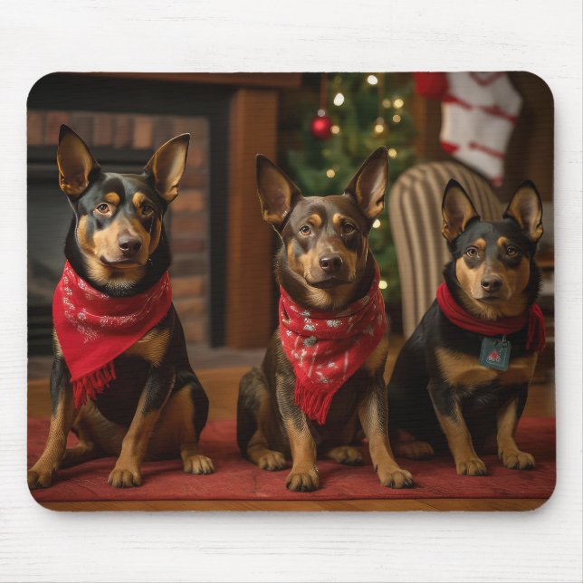Australisk Kelpie vid brasan jul Musmatta (Framsidan)