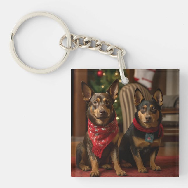 Australisk Kelpie vid brasan julen (Framsidan)