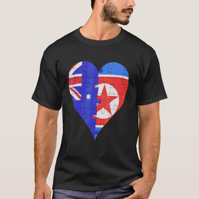 Australisk nordkoreansk Flagga Heart T Shirt (Framsida)