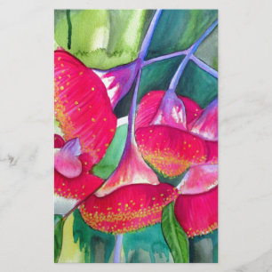 Australisk röd blommar gumnut vattencolor art