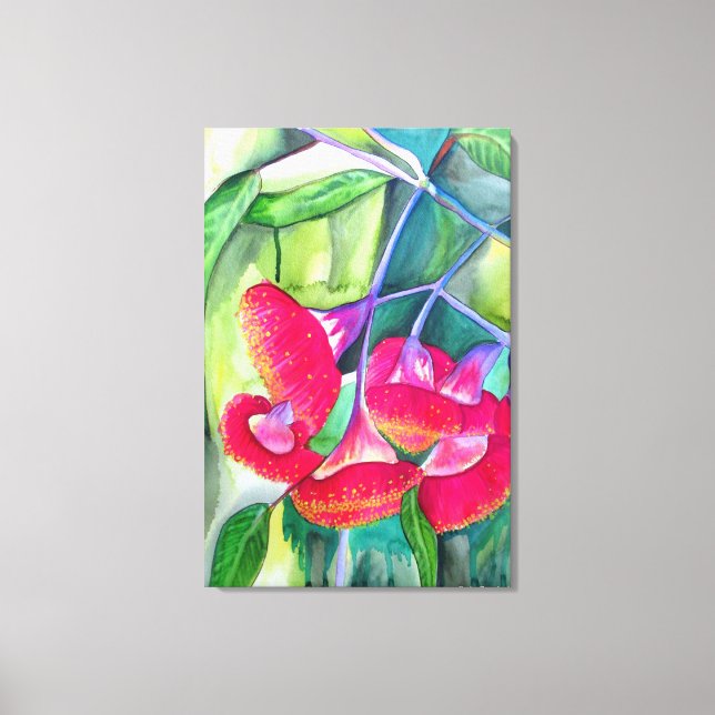 Australisk röd blommar Gumnut vattencolor art Canvastryck (Framsida)