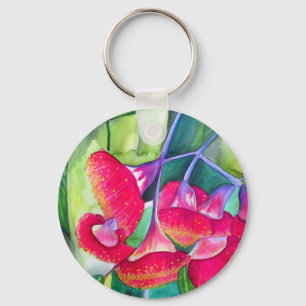Australisk röd blommar gumnut vattencolor art nyckelring