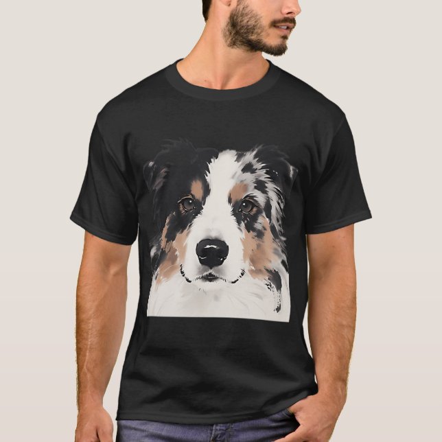 Australisk Shepherd-bläckmålning närbild T Shirt (Framsida)