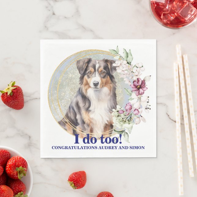 Australisk Shepherd Bröllopsservetter Med Foto Pappersservett (Insitu)