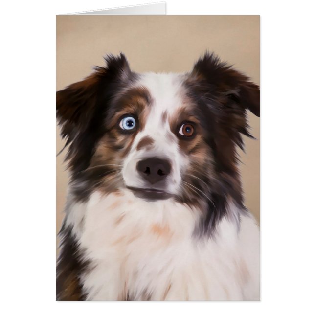 Australisk Shepherd Hund Oljemålning Konst Hälsningskort (Framsidan)