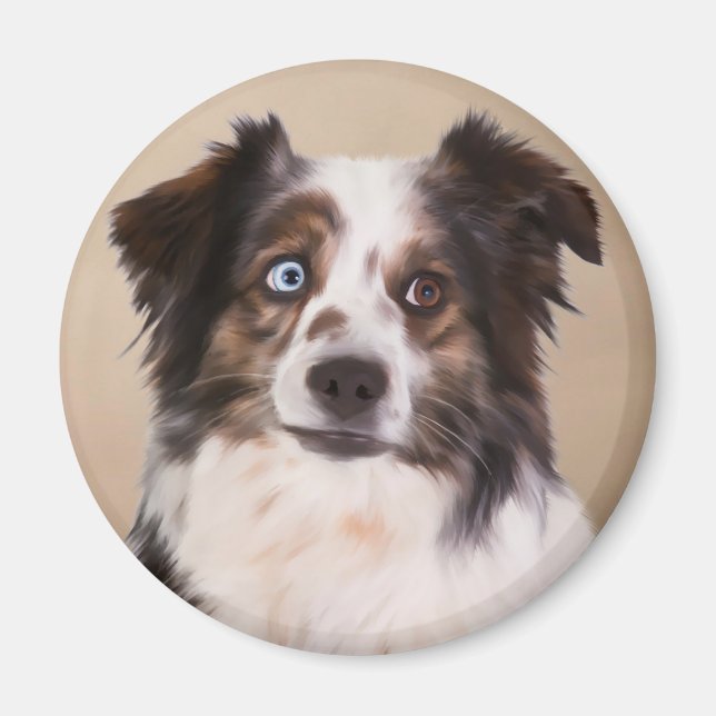 Australisk Shepherd Hund Oljemålning Konst Magnet (Framsidan)