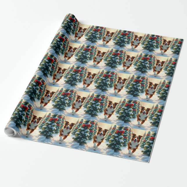 Australisk Shepherd Julgransfarm Målning Presentpapper (Utrullad)