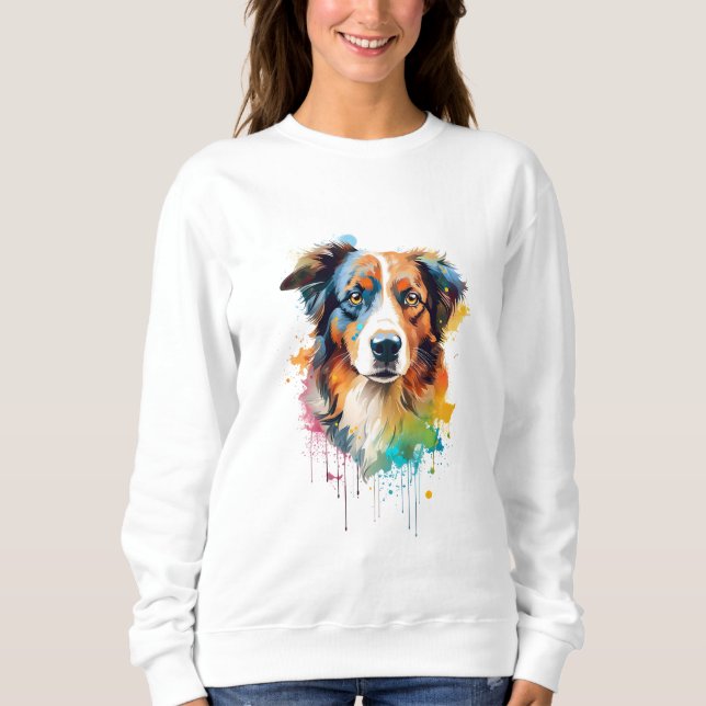 Australisk Shepherd livfull och färgrik T Shirt (Framsida)