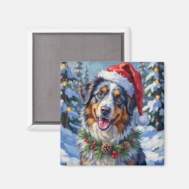 Australisk Shepherd Merle Vinter Jul Konst Magnet (Front/Back)