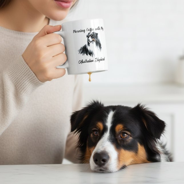 Australisk Shepherd Svart Akvarell personifiera Kaffemugg (Skapare uppladdad)