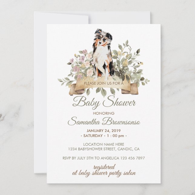 Australisk Shepherd Valp Baby Shower  Inbjudningar (Framsida)