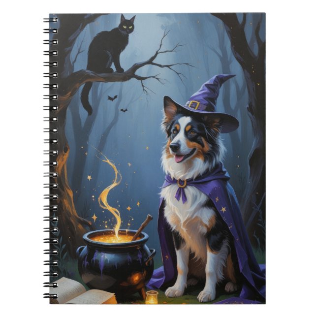 Australisk Shepherd Whimsical Halloween-målning Anteckningsbok (Framsidan)