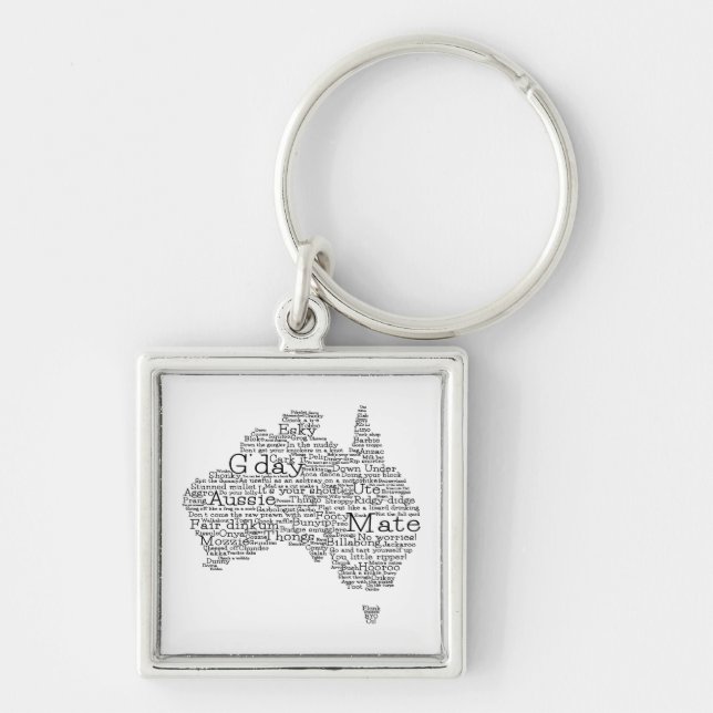 Australisk slang karta fyrkantig silverfärgad nyckelring (Framsidan)