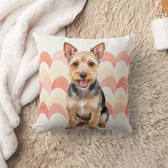 Australisk terrier akvarell scallop mönster konst kudde (Filt)