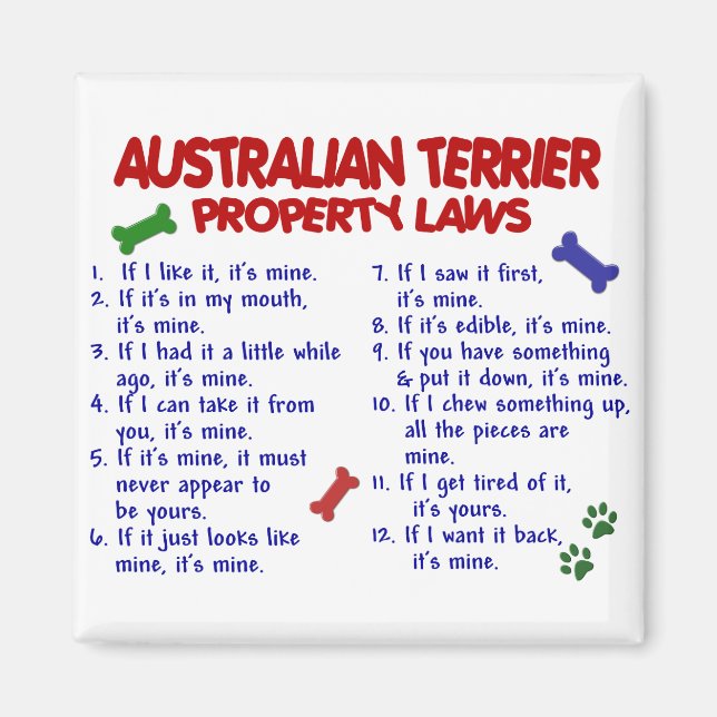 AUSTRALISK TERRIER Egendom-lagstiftning 2 Magnet (Framsidan)