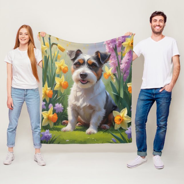 Australisk terrier hund vårblommor målning fleecefilt (På plats)