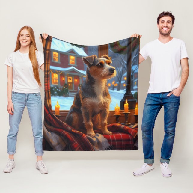 Australisk terrier med julbelysning firande fleecefilt (På plats)