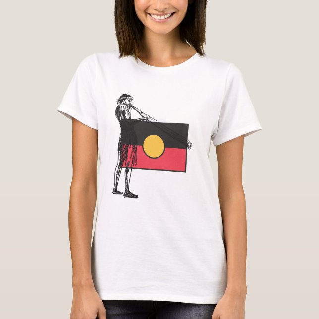 Australiska, aboriginella Flagga och aboriginer T Shirt (Framsida)