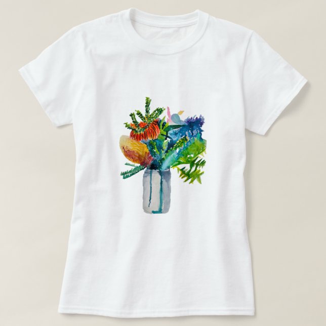 Australiska blommor, vattenfärg t shirt (Design framsida)