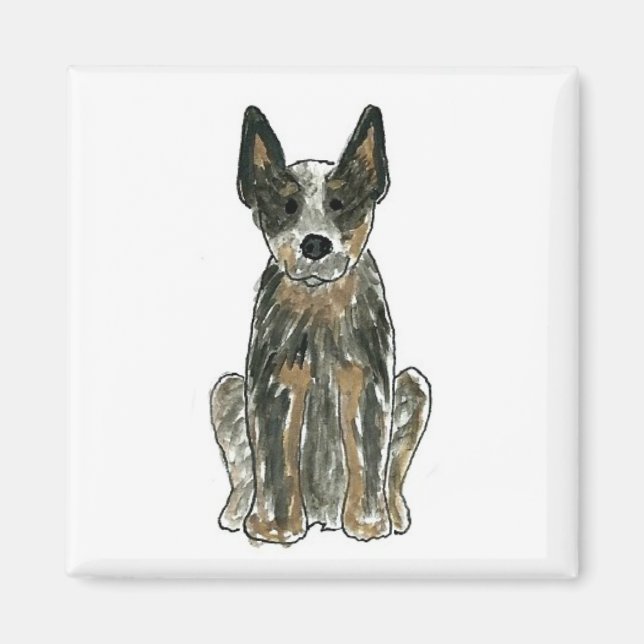 Australiska Cattle Hund Blue Heeler Art Magnet (Framsidan)