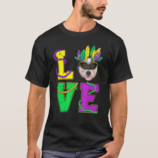 Australiska Cattle Hund I Kärlek Puppy Mardi Gras  T Shirt (Framsida)