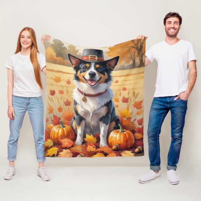 Australiska Cattle i Höst löv Thanksgiving Fleecefilt (På plats)