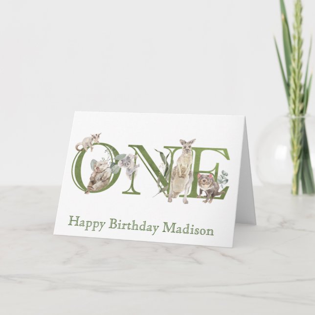 Australiska djur 1:a Första födelsedag en Kort (Framsida)