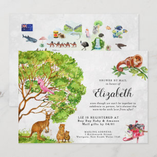Australiska Djur Baby Shower via Post Inbjudan