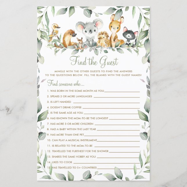 Australiska djur Grönska Hitta gästens spel  (Framsida)