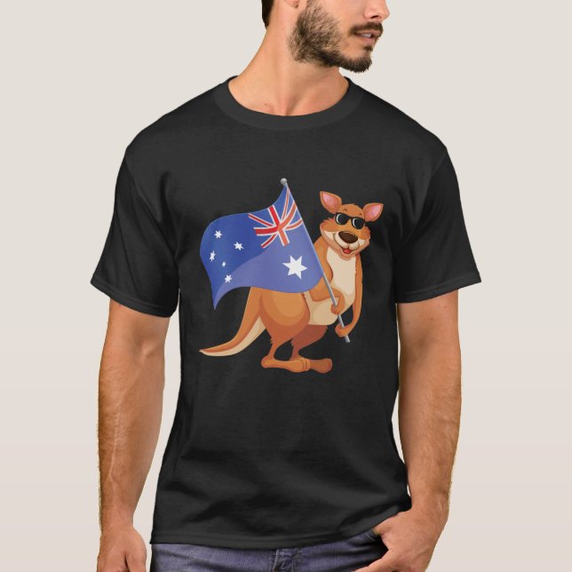 Australiska Flagga Aussie Kangaroo med sunglass T Shirt (Framsida)